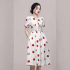 Short-sleeve Apple Print A-line Dress