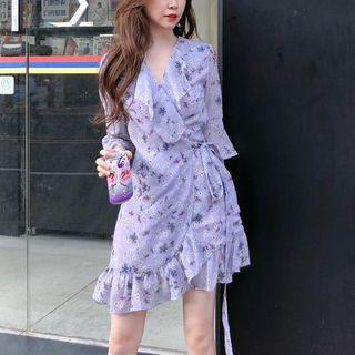 Floral Prined V-neck Chiffon Dress