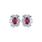 Sterling Silver Elegant Fashion Flower Stud Earrings With Red Cubic Zirconia Silver - One Size