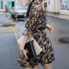 Set: Floral Long-sleeve A-line Dress + Slipdress Set - As Shown In Figure - One Size