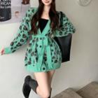 Tie-waist Leopard Print V-neck Cardigan