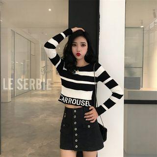 Stripe Long Sleeve Crop Knit Top