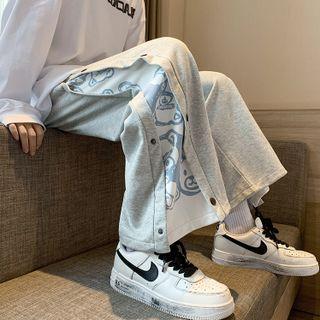 Bear Print Panel Wide Leg Pants