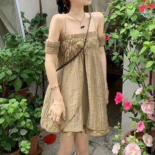 Spaghetti Strap Off-shoulder Smocked Dress