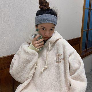 Fleece-lined Lettering Furry Hoodie