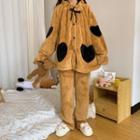 Heart Print Fleece Sweatshirt / Lounge Pants / Sleep Dress / Set