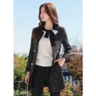 Collarless Faux-pearl Button Long Tweed Blazer