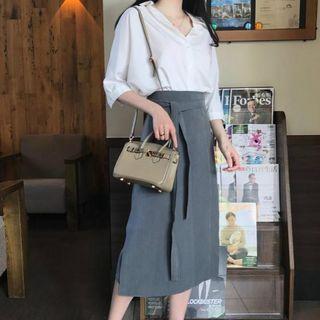 Plain 3/4 Sleeve Shirt / Midi Skirt