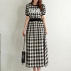 Letter Band-waist Long Plaid Dress
