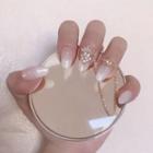 Chained Nail Art False Nail 355 - White & Gold - One Size