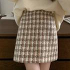 Lettering Sweatshirt / Plaid Mini A-line Skirt
