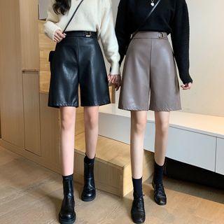 Faux Leather High-waist Straight-cut Shorts