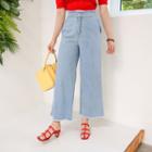 Fray-edge Crinkled Wide-leg Jeans