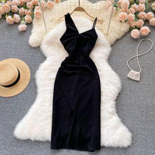 Asymmetrical Slit Spaghetti-strap Dress