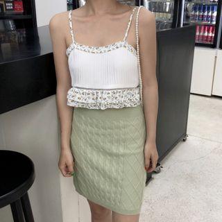 Spaghetti-strap Floral Ribbed Dress