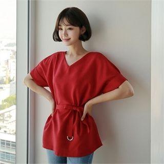 Cuffed-sleeve Top With Belt