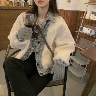 Fleece Panel Check Shirt Jacket Almond - One Size