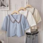 Short-sleeve V-neck Peter-pan Collar Blouse