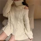 Cutout Shoulder Chunky Knit Sweater Almond - One Size