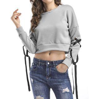 Long Sleeve Lace-up Cropped Top