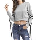 Long Sleeve Lace-up Cropped Top