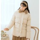Faux Fur Collar Padded Jacket Almond - One Size