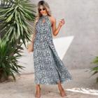 Halter Print Maxi A-line Dress