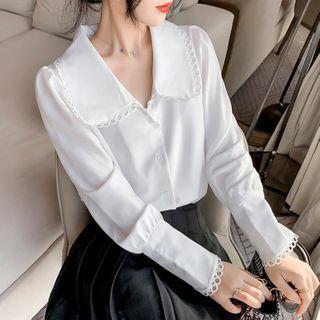 Long-sleeve Peter Pan Collar Plain Chiffon Shirt