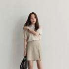 Plaid A-line Skirt / Plain Short Sleeve Knit Top