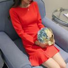 Long-sleeve Ruffle Hem Sheath Dress