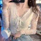 Long-sleeve Faux Pearl Lace Top
