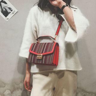 Pinstripe Buckled Shoulder Bag