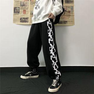 Cow-print Panel Drawstring Hem Sweatpants