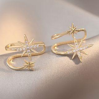 Star Rhinestone Sterling Silver Cuff Earring E1120 - 1 Pr - Gold - One Size