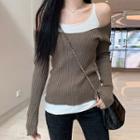 Mock Two-piece Knit Top Coffee - One Size
