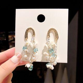 Faux Pearl Faux Crystal Flower Dangle Earring 1 Pair - E1505 - Gold - One Size