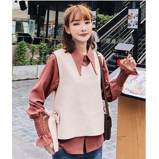 Set: Plain Shirt + Plain Knit Vest