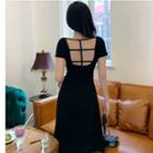 Cutout Back Short-sleeve A-line Dress Black - One Size
