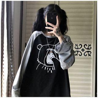 Long-sleeve Bear Print Raglan T-shirt