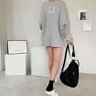Letter-patch Oversize Sweatshirt Gray - One Size