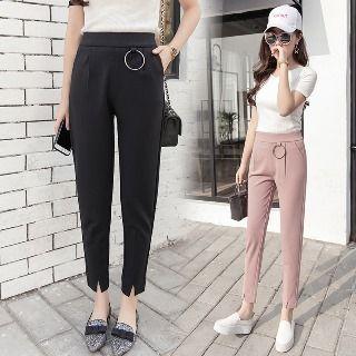 Slit-front Cropped Tapered Pants