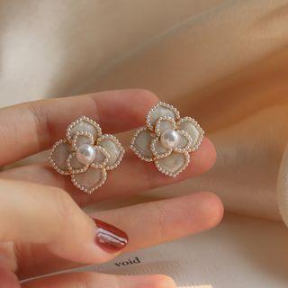 Flower Faux Pearl Earring 1 Pr - Gold - One Size