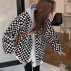 Checkered Zip Fleece Jacket Black & White - One Size