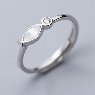 Fish Rhinestone Open Ring S925 Silver - As Shown In Figure - One Size