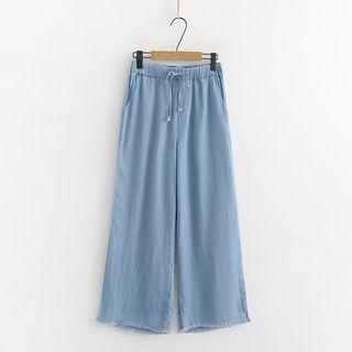 High-waist Shift Denim Wide-leg Pants