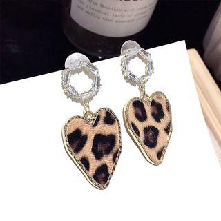 Leopard Print Heart Dangle Earring 1 Pair - Silver Needle - Gold - One Size