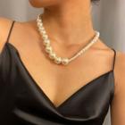 Asymmetric Faux Pearl Necklace 1 Pc - 3110 - Gold - One Size