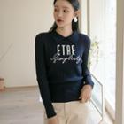 Collared Letter Rib-knit Top