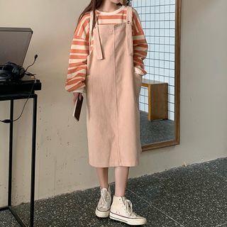 Striped Sweatshirt / Midi A-line Pinafore Dress