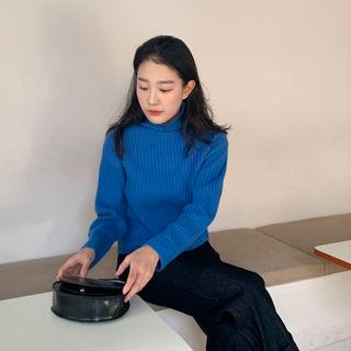 Turtleneck Cashmere Blend Rib-knit Top